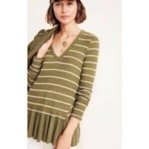 Anthropologie Tallie Boho Cottagecore Waffle Knit Ruffle Peplum Top